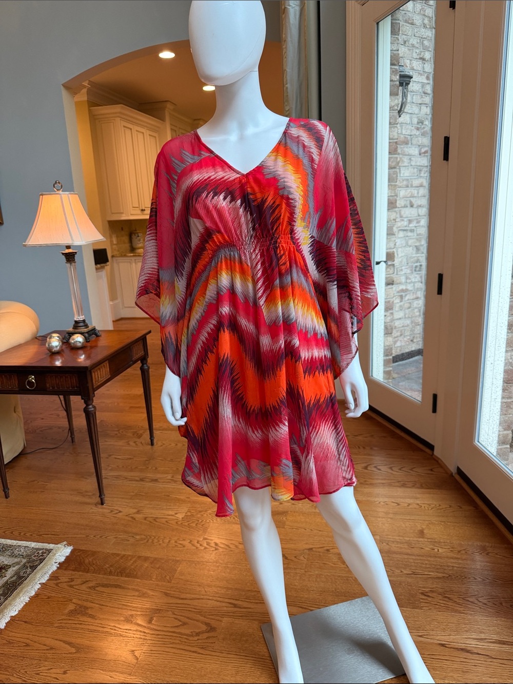 INC International Concepts Red & Orange V-Neck Swim Cover-Up Tunic